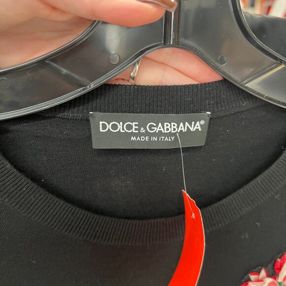$1695 Dolce&Gabbana Black Beaded Silk Floral Applique Wool Sweater size IT 42/6 - Picture 6 of 7
